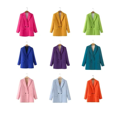 Dames Dubbele Rij Blazer Pak Jas Effen Kleur Lange Mouw Reverskraag Normale Pasvorm Kantoor Dames Bovenkleding Top