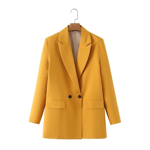 Dames Dubbele Rij Blazer Pak Jas Effen Kleur Lange Mouw Reverskraag Normale Pasvorm Kantoor Dames Bovenkleding Top