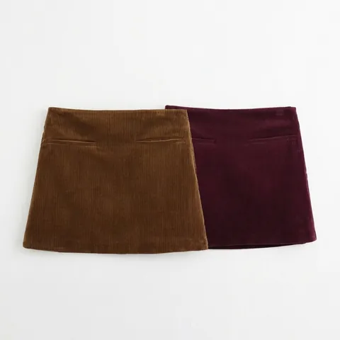 Gonna Mini in Velluto a Coste Casual da Donna Tinta Unita a Trapezio Vita Alta Bodycon Gonna Corta Tasca Moda Streetwear