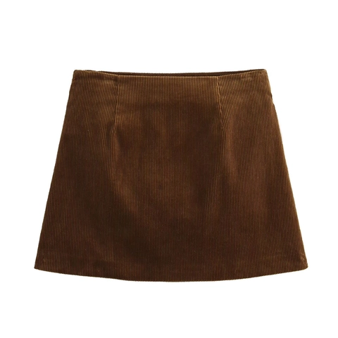 Minifalda de Pana Informal para Mujer Color Sólido Línea A Cintura Alta Bodycon Falda Corta Bolsillo Moda Streetwear