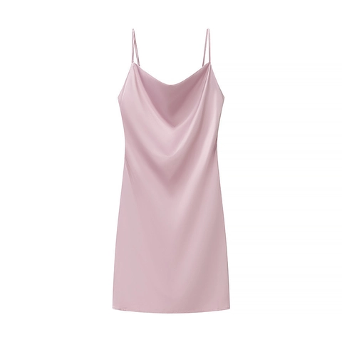 Women's Sexy Satin Slip Dress Cowl Neck Spaghetti Strap High Waist A-Line Mini Elegant Party Dress For Women Dating Wear