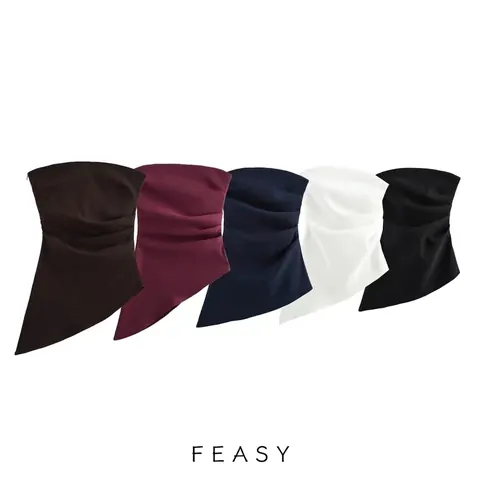 Top a Fascia Sexy Da Donna Con Dettagli Arricciati E Orlo Asimmetrico Sensazione Di Raso Tinta Unita Slim Fit Streetwear Party Club Top