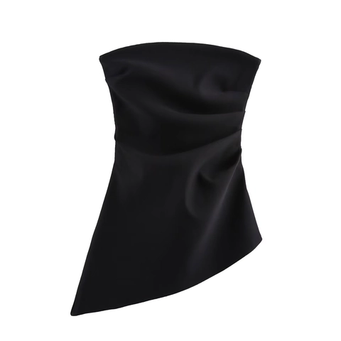 Top a Fascia Sexy Da Donna Con Dettagli Arricciati E Orlo Asimmetrico Sensazione Di Raso Tinta Unita Slim Fit Streetwear Party Club Top
