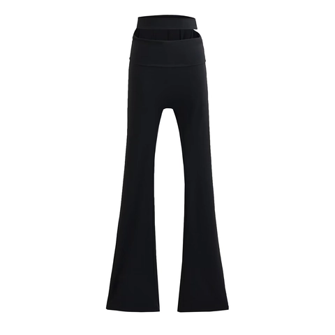 Women High Waist Flare Yoga Pants Hollow Out Waist Slim Fit Elastic Micro Flare Trousers Casual Sports Activewear Pants