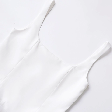Women White Square Neck Feather Trim Camisole Crop Top Elegant Slim Fit Party Wear Sleeveless Backless Fashion Tank Top