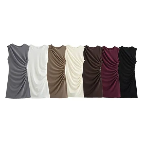Abito Mini da Donna Senza Maniche Arricciato Girocollo Slim Fit Sexy Bodycon Streetwear Festa Casual Abito Estivo