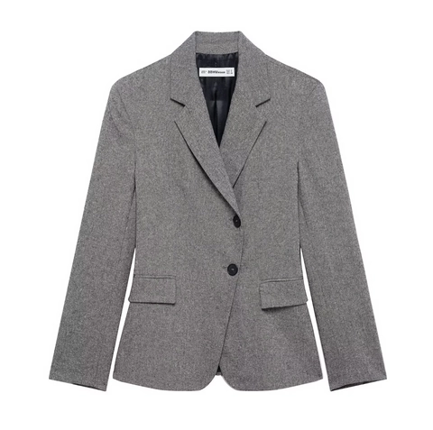 Damen Anzug Im Britischen Stil Mit Reverskragen Melierte Graue Blazer Und Gerade Hose Set Einreihig Business Anzug-Set