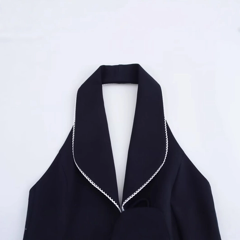 Dames Elegante Haltertop Strik Decoratie Contrast Kant Mouwloos Slim Fit Polyester Commuter Vest Top Blouse
