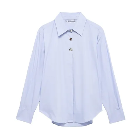 Women Elegant Striped Long Sleeve Cotton Blend Shirt Decorative Button Commuter Office Blouse Comfortable Daily Fashion Top