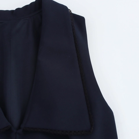Abito Mini a Pieghe Senza Maniche Blu Navy da Donna Con Collo a Revers Grande Vestibilità Slim Mesh Splicing Streetwear Estivo