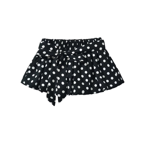 Damen Süß Punkte Rüschen Hosenrock Baumwollmischung Stufen Bubble Rockhose Mit Schleife Elastischer Bund Casual Mode Unterteile