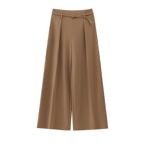 Pantaloni a Gamba Larga da Donna a Vita Alta in Misto Lino Con Cintura Tinta Unita Eleganti Pantaloni Dritti da Ufficio
