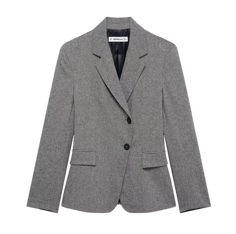 Women British Style Mottled Grey Blazer And Trousers Top And Bottom Outfit Elegant Office Commuter Double Breasted Suit Set