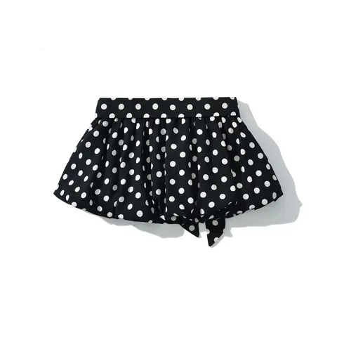 Damen Süß Punkte Rüschen Hosenrock Baumwollmischung Stufen Bubble Rockhose Mit Schleife Elastischer Bund Casual Mode Unterteile