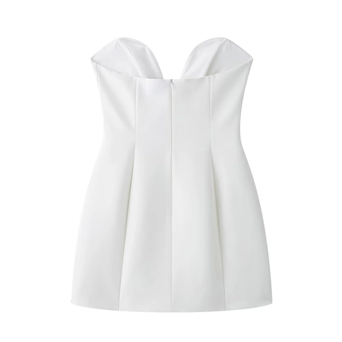 Dames Sexy V-hals Wit Mini Jurk Mouwloos Bodycon Feestjurk Met Rits Achterzijde Mode Streetwear Effen Kleur Jurk