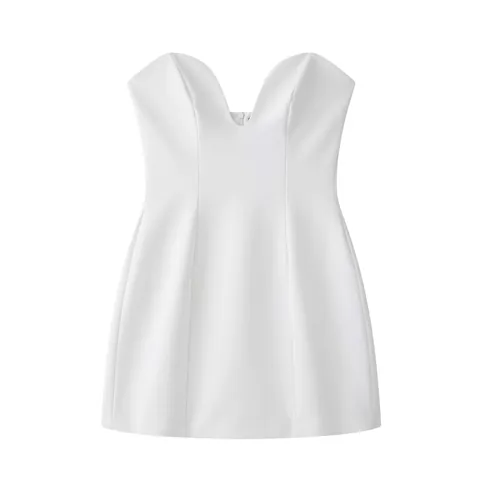 Women Sexy V-Neck White Mini Dress Sleeveless Bodycon Party Dress With Back Zipper Fashion Streetwear Solid Color Dress