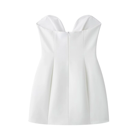 Women Sexy V-Neck White Mini Dress Sleeveless Bodycon Party Dress With Back Zipper Fashion Streetwear Solid Color Dress