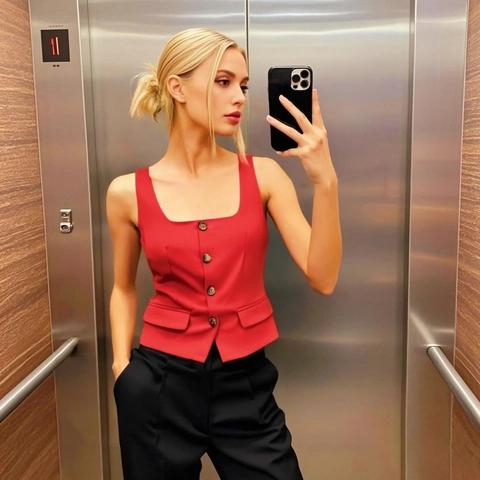 Chaleco de Traje para Mujer Cuello Cuadrado Sin Mangas con Botones Ajuste Ceñido Top Profesional Casual de Oficina