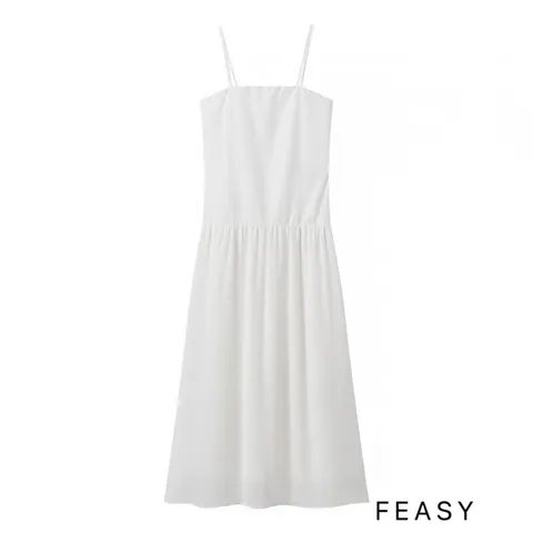 Women Elegant White Spaghetti Strap Maxi Dress Solid Color Backless A-Line Long Dress For Summer Vacation Street Style