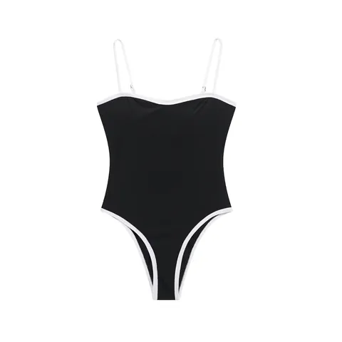 Vrouwen Sexy Contrast Bies Spaghettibandjes Romper Hoog Uitgesneden Slim Fit Mouwloos Rekbare One Piece Jumpsuit Mode Top