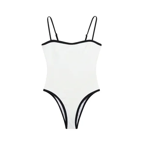 Vrouwen Sexy Contrast Bies Spaghettibandjes Romper Hoog Uitgesneden Slim Fit Mouwloos Rekbare One Piece Jumpsuit Mode Top
