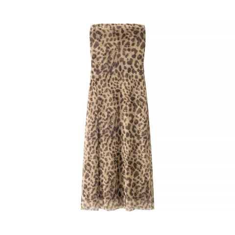 Vestito Midi a Tubino Sexy da Donna con Stampa Leopardata Senza Spalline in Mesh Abito Lungo a Tubo Vita Alta Slim Fit Streetwear