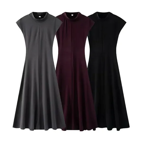 Vestido Largo Sin Mangas Casual Para Mujer Cuello Alto Corte Ajustado Color Sólido Verano Elegante Línea A