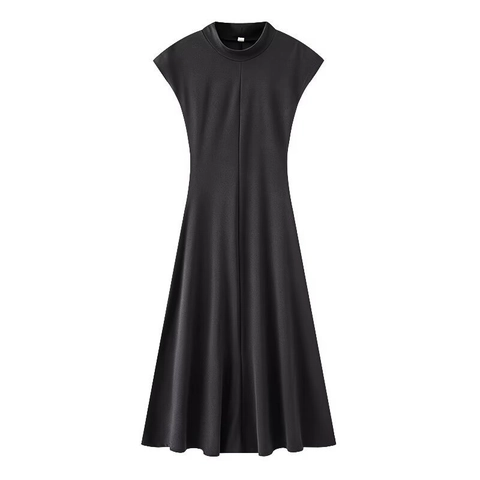 Vestido Largo Sin Mangas Casual Para Mujer Cuello Alto Corte Ajustado Color Sólido Verano Elegante Línea A