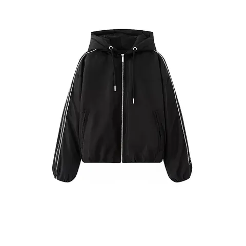 Veste à Capuche Décontractée pour Femmes Manches à Rayures Blanches Manches Longues Zip Up Coupe-vent Vêtements de Dessus Automne Hiver Manteau