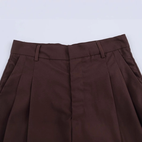Pantaloni da Donna a Vita Alta a Gamba Larga Eleganti Plissettati a Gamba Dritta Tinta Unita Caffè Ufficio Moda Quotidiana