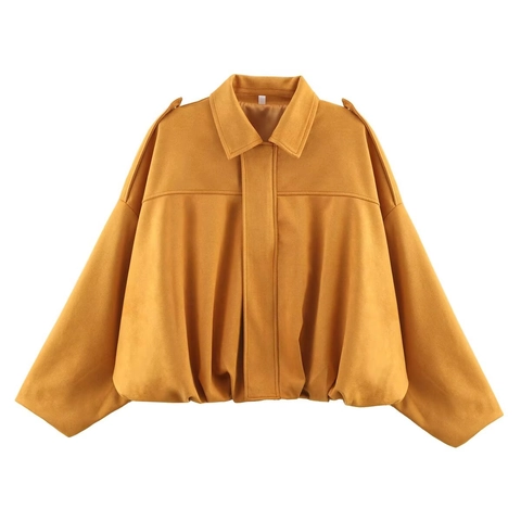 Dames Faux Suède Bomberjack Revers Ruime Pasvorm Flight Jacket Vintage Effen Kleur Lange Mouw Casual Bovenkleding Lente Top