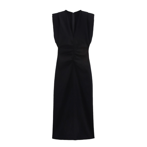 Vestito Midi da Donna Senza Maniche con Scollo a V Increspato Elegante a Vita Alta Bodycon Festa Vestito da Cocktail