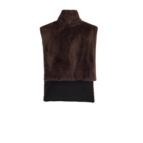 Damen Vintage Hochkragen Kunstfell Weste Einfarbig Ärmellos Gilet Winter Warm Plüsch Patchwork Weste Oberbekleidung