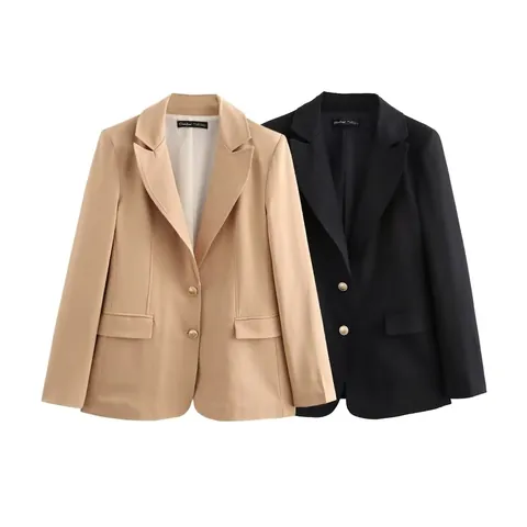 Giacca Blazer Slim Fit Casual da Donna Con Bottoni Dorati Manica Lunga Collo a Revers Soprabito da Ufficio