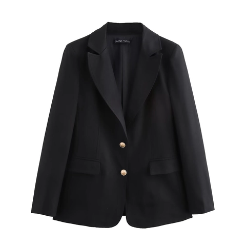 Giacca Blazer Slim Fit Casual da Donna Con Bottoni Dorati Manica Lunga Collo a Revers Soprabito da Ufficio