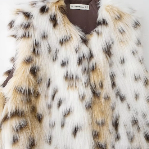 Damen Mode Kunstpelz Leopardenmuster Weste Ärmellos Rundhals Warm Winter Taille Mantel Streetwear Casual Outwear