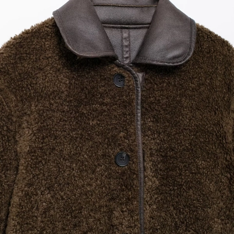 Chaqueta Reversible de Cuero Sintético y Piel Sintética para Mujer Vintage Oversized Color Sólido Abrigo de Invierno