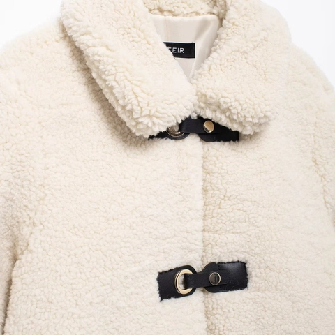 Women Casual Faux Sherpa Coat Mid Length Lapel Jacket With Toggle Buttons Solid Color Long Sleeve Outwear Autumn Winter