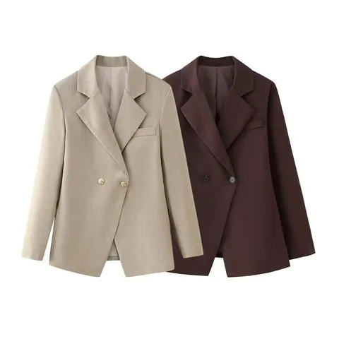 Dames Elegante Double Breasted Blazer Lange Mouw Effen Kleur Slim Fit Reverskraag Pak Jas Professionele Kantoor Dames Bovenkleding