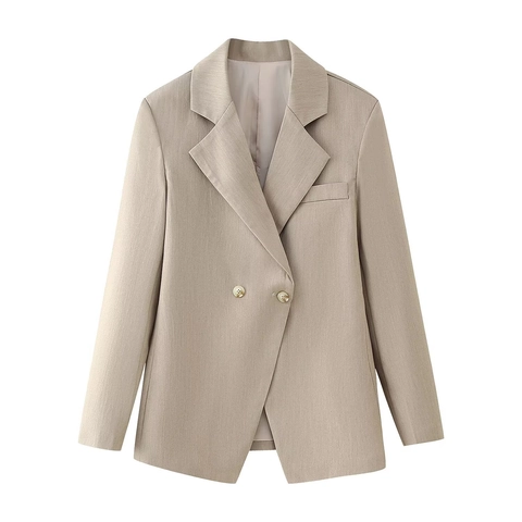 Dames Elegante Double Breasted Blazer Lange Mouw Effen Kleur Slim Fit Reverskraag Pak Jas Professionele Kantoor Dames Bovenkleding