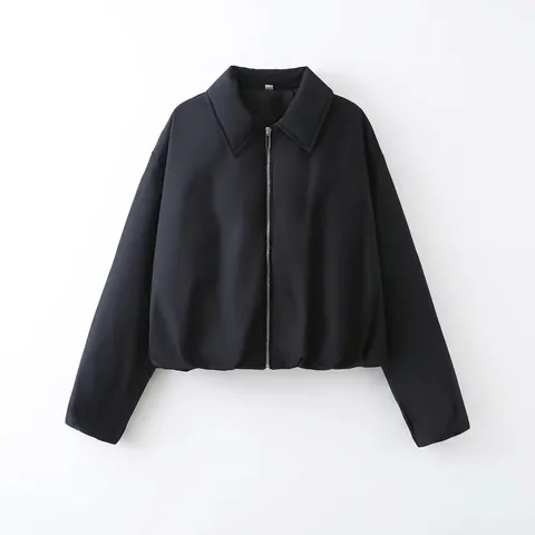 Chaqueta Acolchada Corta con Solapa Casual para Mujer Cremallera Holgada Color Sólido Abrigo Manga Larga Otoño Invierno Cálido