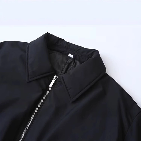 Chaqueta Acolchada Corta con Solapa Casual para Mujer Cremallera Holgada Color Sólido Abrigo Manga Larga Otoño Invierno Cálido