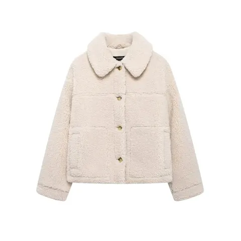 Women's Casual Sherpa Fleece Jacket Warm Teddy Coat Loose Fit Solid Color Lapel Short Outwear For Autumn Winter Daily Wear