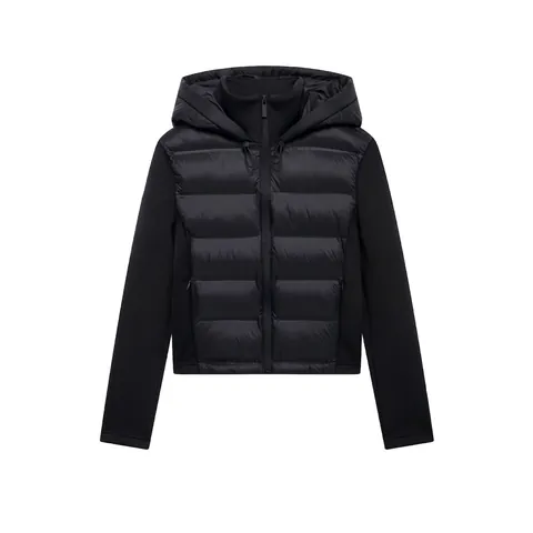 Veste Matelassée à Capuche pour Femme Manteau Rembourré Décontracté Patchwork Streetwear Fermeture Éclair Avant Vêtements d'Automne Hiver Noir