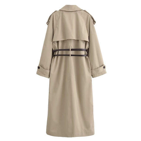 Dames Klassieke Double Breasted Trenchcoat Met Riem Elegant Revers Lange Mouw Khaki Windbreaker Jas Bovenkleding