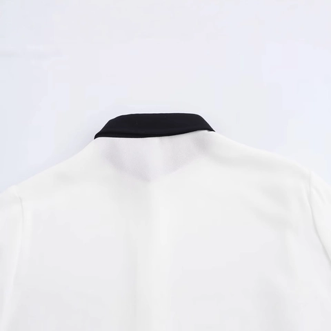 Women Casual Contrast Color Patchwork Long Sleeve Shirt Elegant Lapel Single Breasted Blouse Top