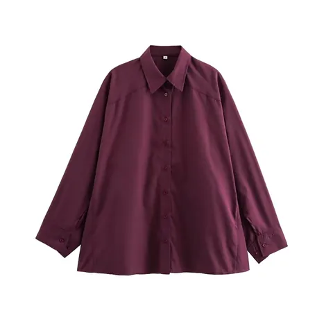 Women Casual Ankara Red Raglan Sleeve Shirt Loose Long Sleeve Polo Collar Single Breasted Solid Color Autumn Winter Top