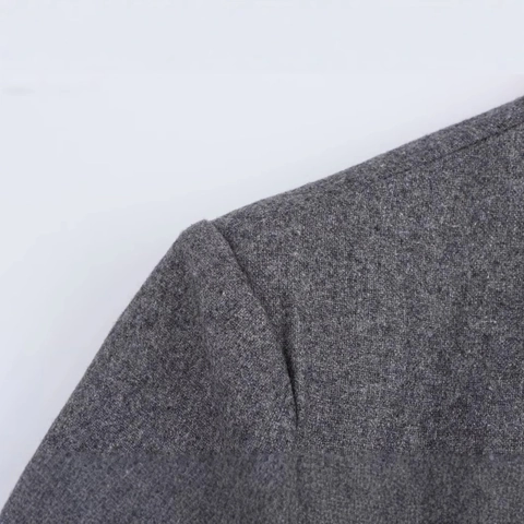 Women Elegant Dark Gray Contrast Collar Suit Jacket Single Breasted Woolen Texture Long Sleeve Blazer For Autumn Winter