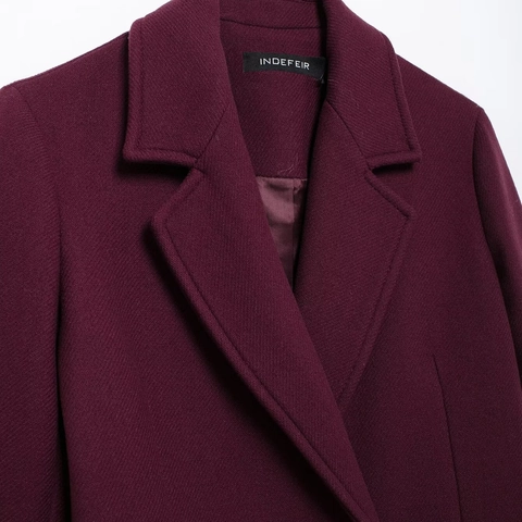 Dames Elegant Bourgondië Lange Wolmix Jas Double Breasted Revers Slim Fit Warme Overjas Trenchcoat Voor Herfst Winter