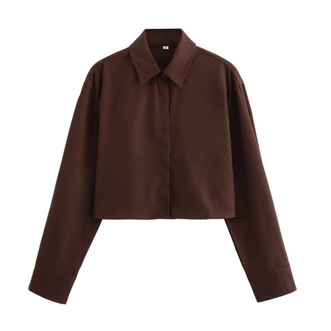 Completi Casual da Donna Tinta Unita Camicia Corta a Maniche Lunghe e Pantaloncini a Vita Alta Streetwear Abbigliamento in Poliestere